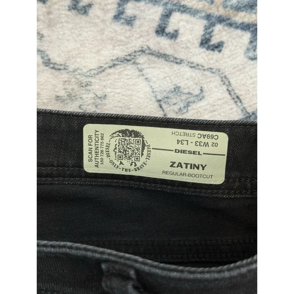 Diesel Mens Zatiny Regular Bootcut Jeans C69AC Stretch Black Size 33X34 Approx